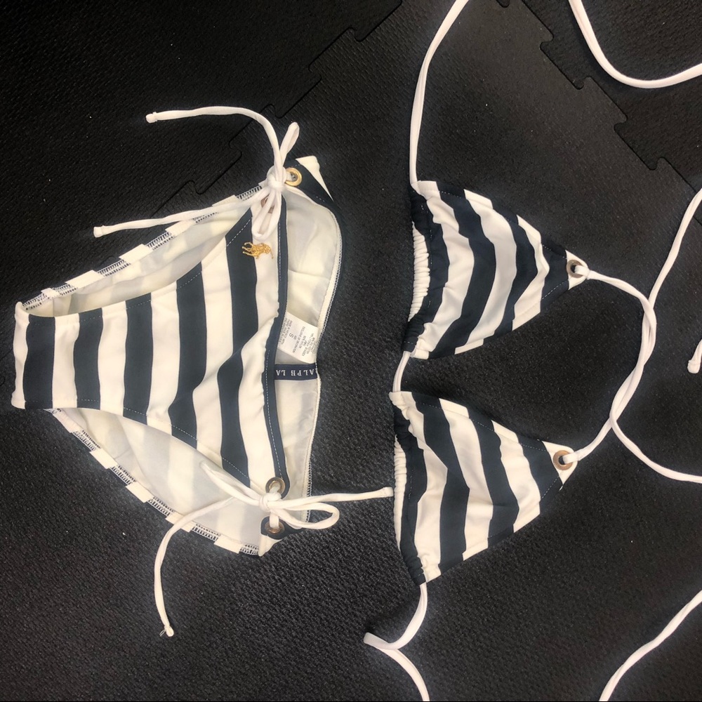 Ralph Lauren blue white stripe gold accent bikini